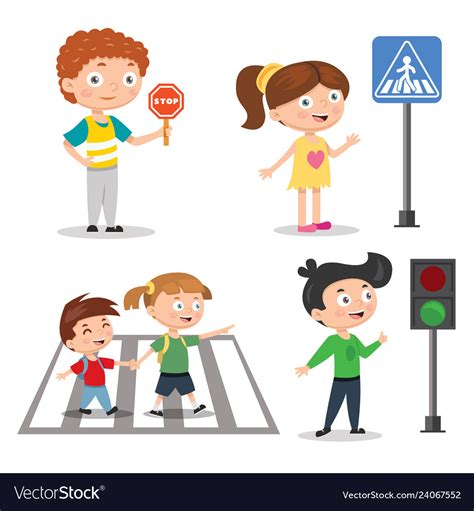 Set Children Teaching Road Safety Traffic Vector Image