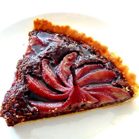Poached Pears In Red Wine Chocolate Frangipane And Sweet Pastry Crust