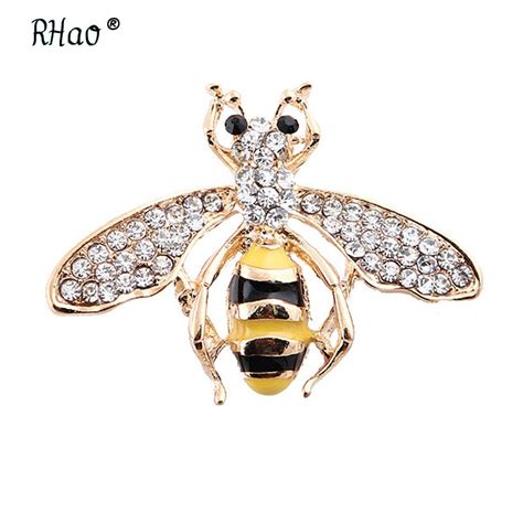 Rhao Cute Flying Insect Honeybee Brooches Crystal Rhinestone Animal Bee