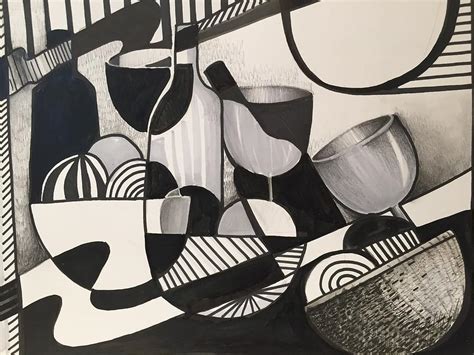 Cubism In Black And White Drawing By Kathy Macauley Pixels