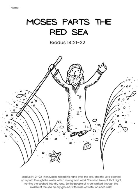 Moses Parts The Red Sea Color In Activity Sheet Free Download Help My