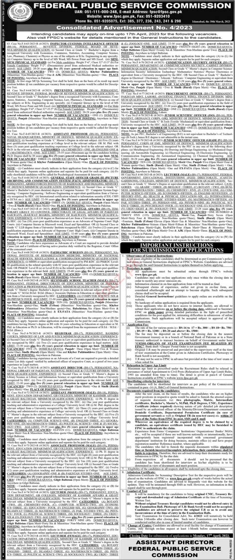 Latest Fpsc Islamabad Jobs 2023 2024 Job Advertisement Pakistan