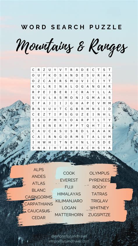 Mountains And Mountain Ranges Word Search Puzzle Empnefsys And Travel