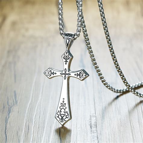Gothic Cross Pendant Necklace For Men Stainless Steel Crucifix