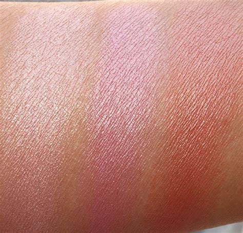 Becca Beach Tint Shimmer Souffle Swatches From The Left Fig Opal Raspberry Opal And Papaya