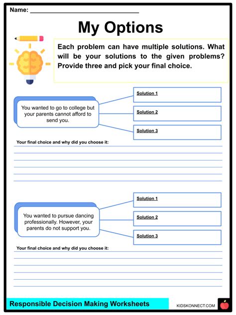Decision Making Worksheets Facts Types Process Outcomes