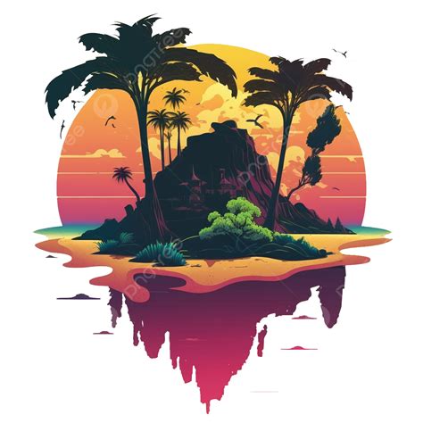 Illustration Of Beautiful Island And Sunset Island Sunset