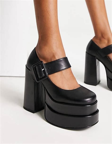 Steve Madden Carly Mary Jane Platforms In Black Leather Asos