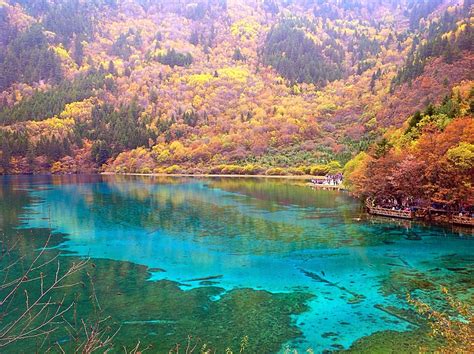 Crystalline Turquoise Lake Jiuzhaigou National Park China Widescreen