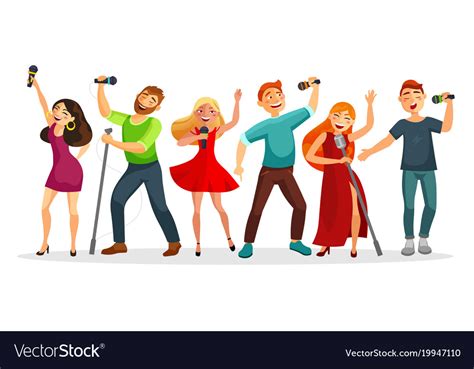 Group Of Young People Singing And Dancing With Vector Image