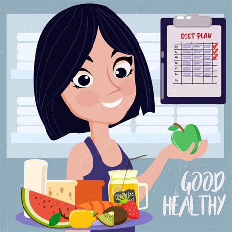 healthy lifestyle banner woman fruits icons colored cartoon eps ai vector uidownload