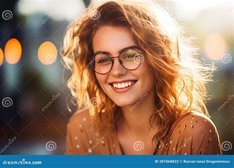 Radiant Elegance Captivating Smile Of A Young Woman Wearing Glasses Ai Generated Stock
