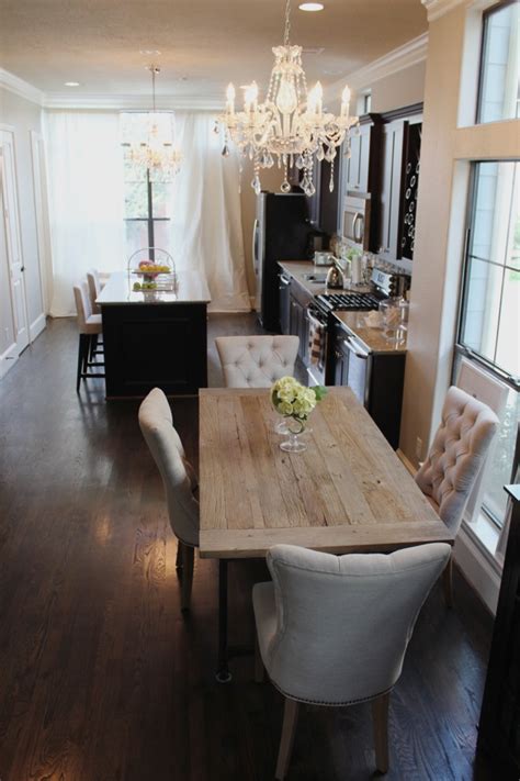 Sporting an hourglass shape, this upholstered dining chair works well in a variety of dining room arrangements. beautiful dining room in open concept kitchen the ...