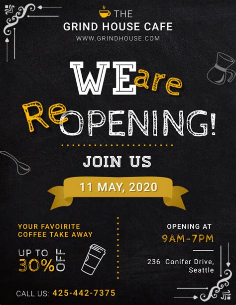 Blackboard Style Re Opening Poster Template Postermywall
