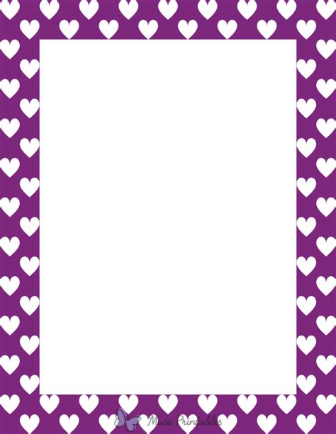 Printable White On Purple Heart Page Border