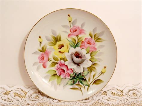 Vintage Large Floral Decorative Plate Or Cabinet Plate With Roses
