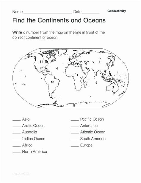 Labeling The Continents And Oceans Worksheet