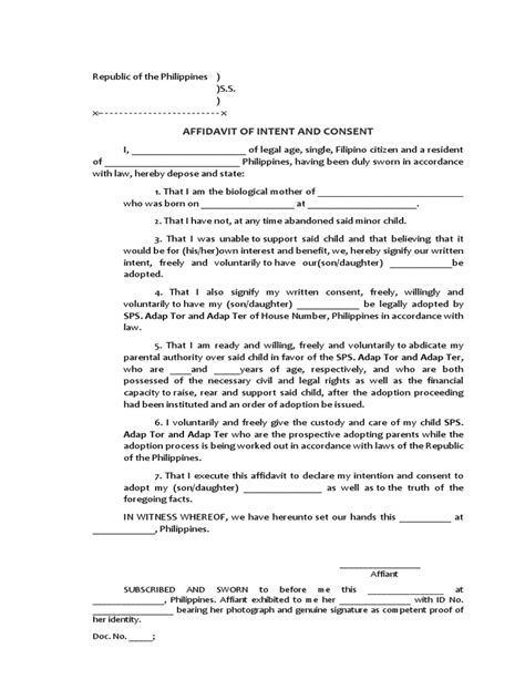 Affidavit Of Intent And Consent For Adoption Template Adoption