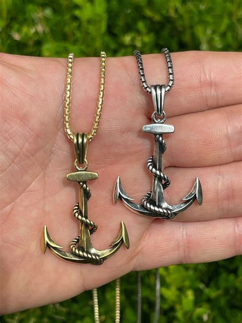 Mens Real 925 Sterling Silver Anchor Nautical Navy Pendant Necklace