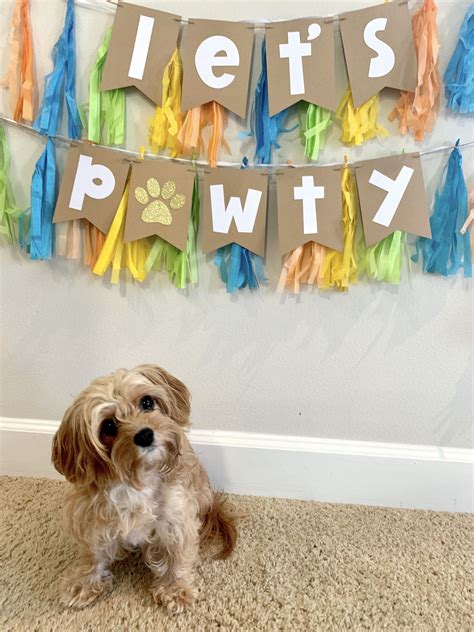 Dog Birthday Banner Lets Pawty Banner Custom Dog Birthday Banner Puppy