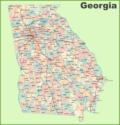 Georgia Road Map With Cities And Towns Ga Map In 2019 Highway