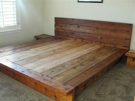 Wooden Platform Bed With Solid Lumber And Chunky Headboard Easily