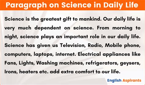 Paragraph On Science In Daily Life Words