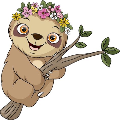 Premium Vector Cute Sloth Cartoon On Tree Branch
