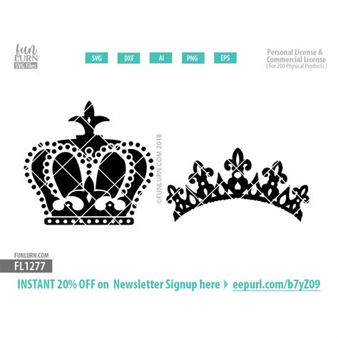 No physical item will be shipped. King Queen crowns SVG - FunLurn