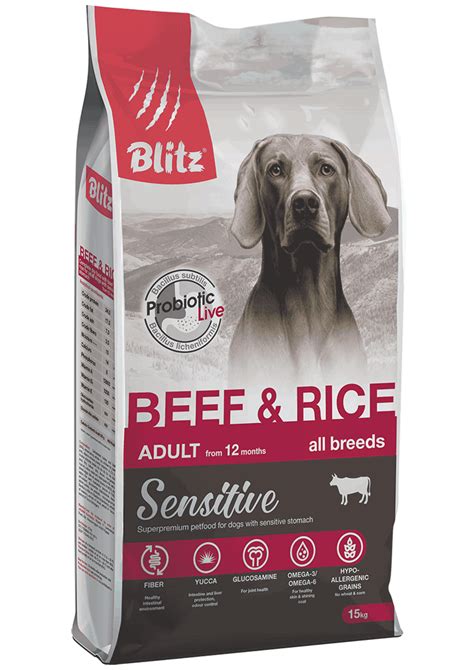 Blitz Sensitive Beef And Rice Adult Dog All Breeds сухой корм Блиц с