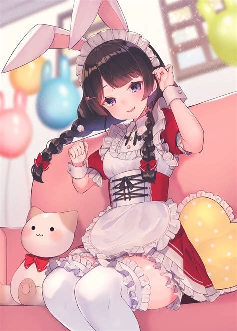 Safebooru 1girl Alternate Costume Animal Ears Apron Arm Up Bangs