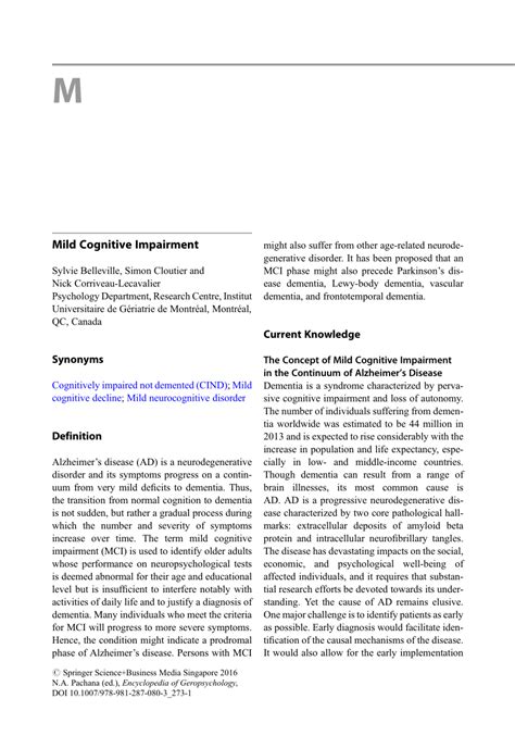 PDF Mild Cognitive Impairment