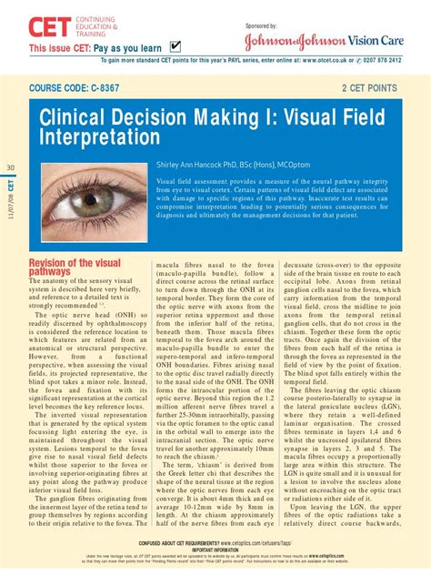Visual Field Interpretation Pdf Visual System Retina