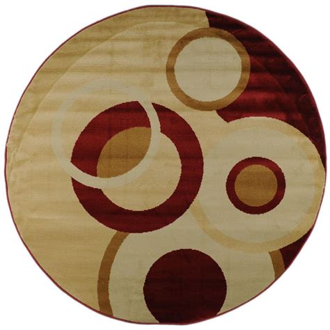 Red 4x4 Contemporary Circles Design Round Area Rug An3110 Round Area