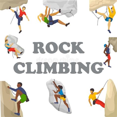 Mountain Climbing Vector Illustration Climbers Climb Rock Wall Or