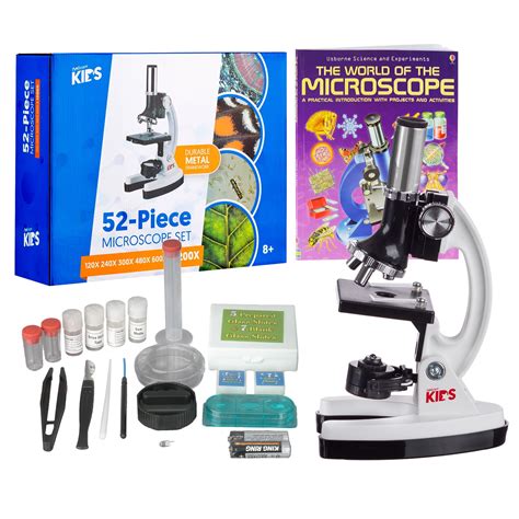 Amscope 120x 1200x 52 Pcs Kids Beginner Microscope Kit With Slides Led