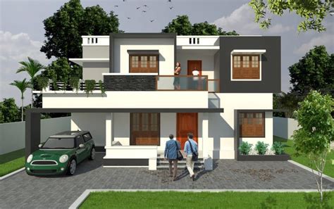 1603 Sq Ft 4bhk Modern Two Storey Flat Roof Style House And Free Plan