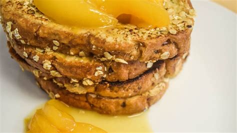 Oatmeal Crusted French Toast With Honey Glazed Peaches Recipe