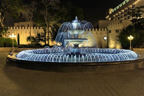 Baku Fountain Square At Night Republic Of Azerbaijan Editorial Photo