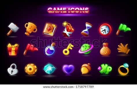 Mobile Game Icons Set Gui Elements Stock Vector Royalty Free