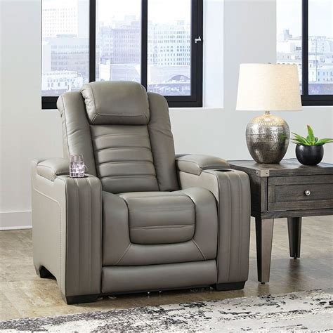 Backtrack Gray Power Recliner W Adjustable Headrest By Signature
