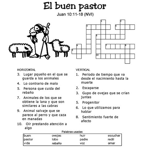 A Crossword Puzzle With The Words El Buen Pastor In Spanish And An