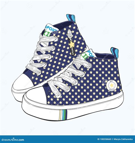 Children S Sneakers Set Design Variations Of Shoes For Boys Stock