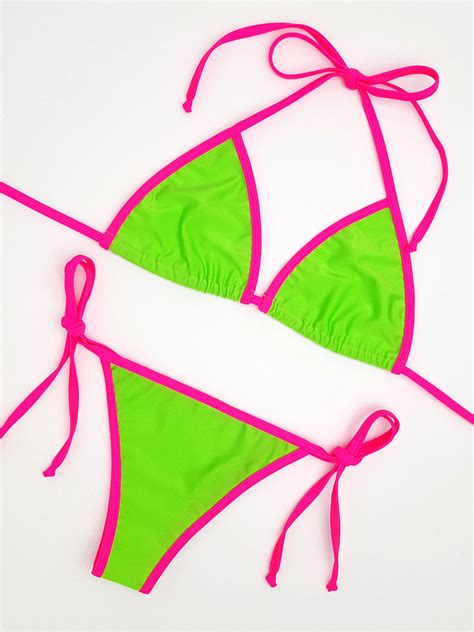 Neon Green With Pink Cheeky Bikini Hunni Bunni