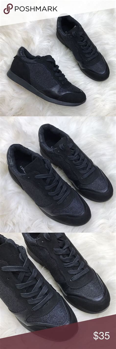 Express Black Faux Suede Leather Lace Up Sneakers