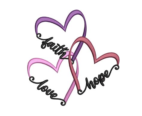 Faith Hope And Love Embroidery Design Hearts Embroidery Etsy
