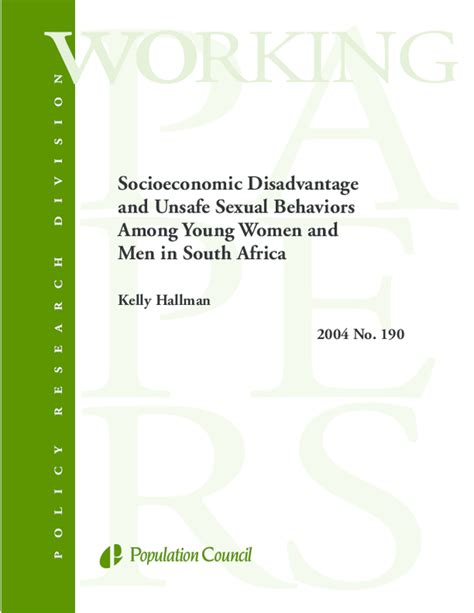 Pdf Working Socioeconomic Disadvantage And Unsafe Sexual Behaviors Among Young Women And Men