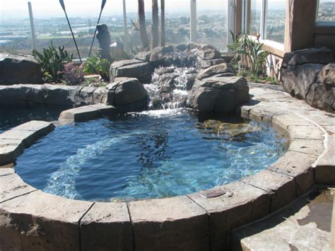 Rock Spa With Small Waterfall San Diego Swimming Pool Builders San