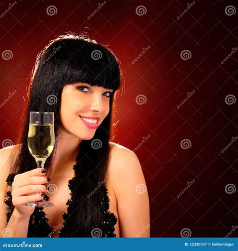 smiling woman holding a glass of champagne stock image image of space party 22330047