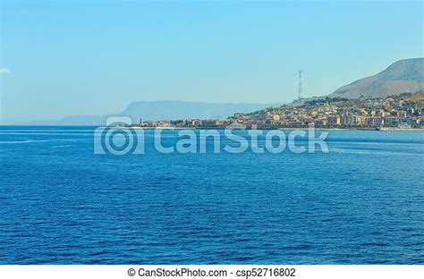 Messina Strait From Ferry Sicily Italy View Of The Messina Sea
